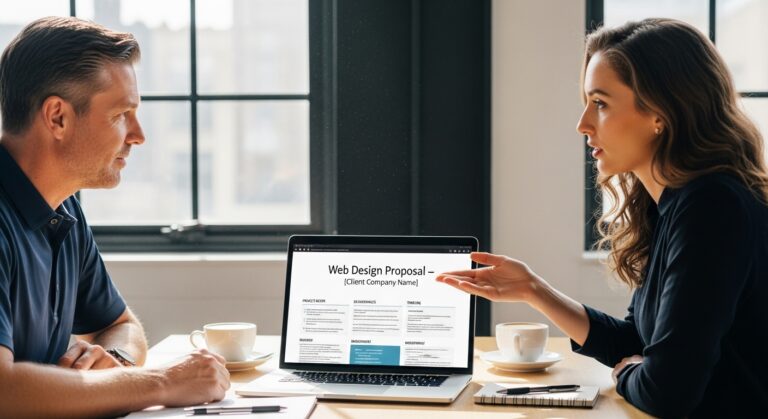 web design quote proposal client meeting laptop