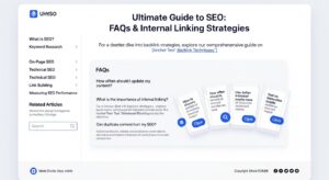 Structured content layout with headings FAQs and internal links for SEO