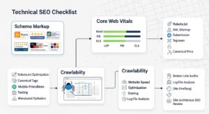 Technical SEO checklist with schema Core Web Vitals and crawlability